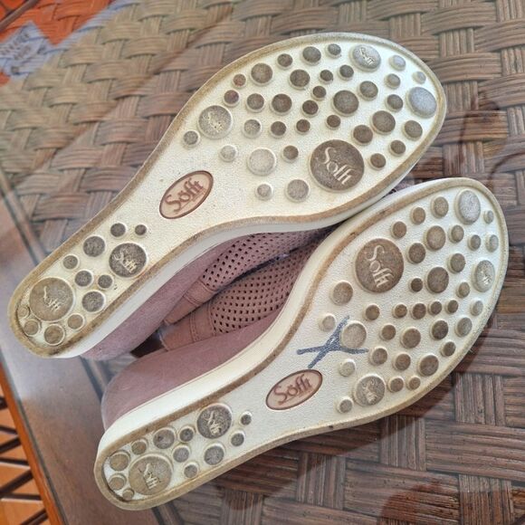 Sofft Suede Peep-Toe Comfort Sneaker Wedges Basima Dusty Pink Perforated Cushy 9 - Picture 7 of 15